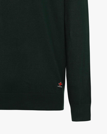 Crewneck sweater with metal logo application