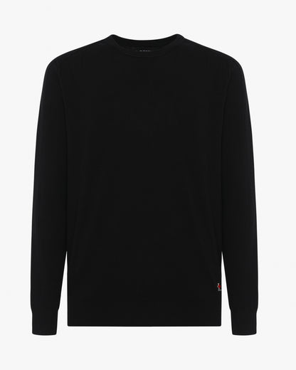 Crewneck sweater with metal logo application