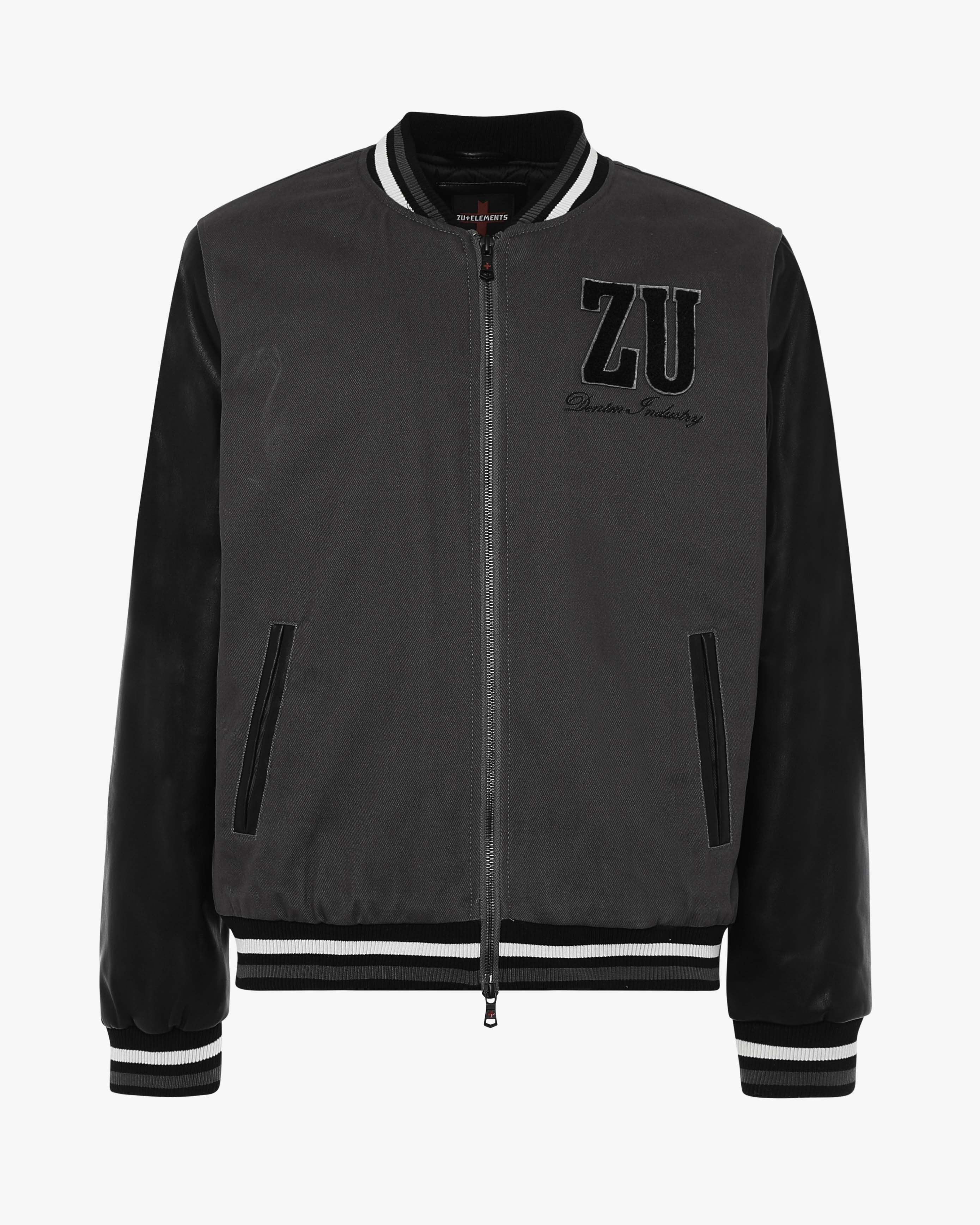 Varsity jacket in two materials with zip and patch