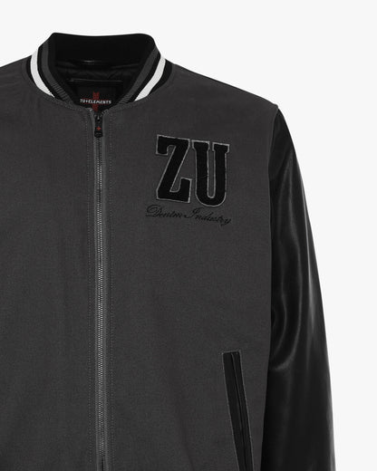 Varsity jacket in two materials with zip and patch