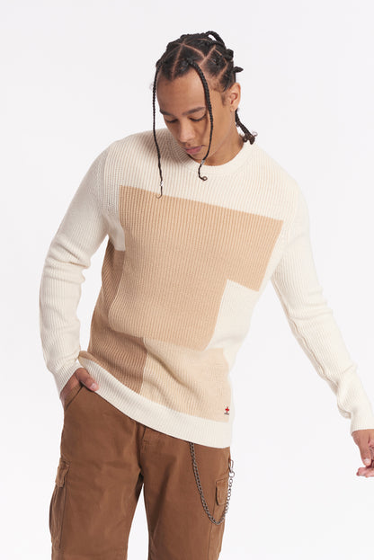 Crewneck sweater with checked pattern