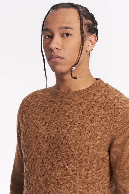 Crewneck sweater with "braids" pattern