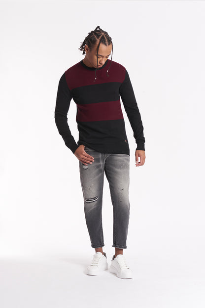 Double colour viscose crew neck sweater