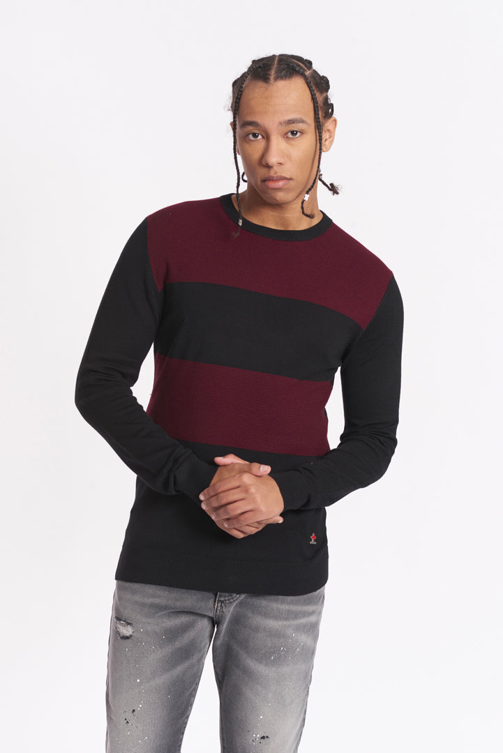 Double colour viscose crew neck sweater